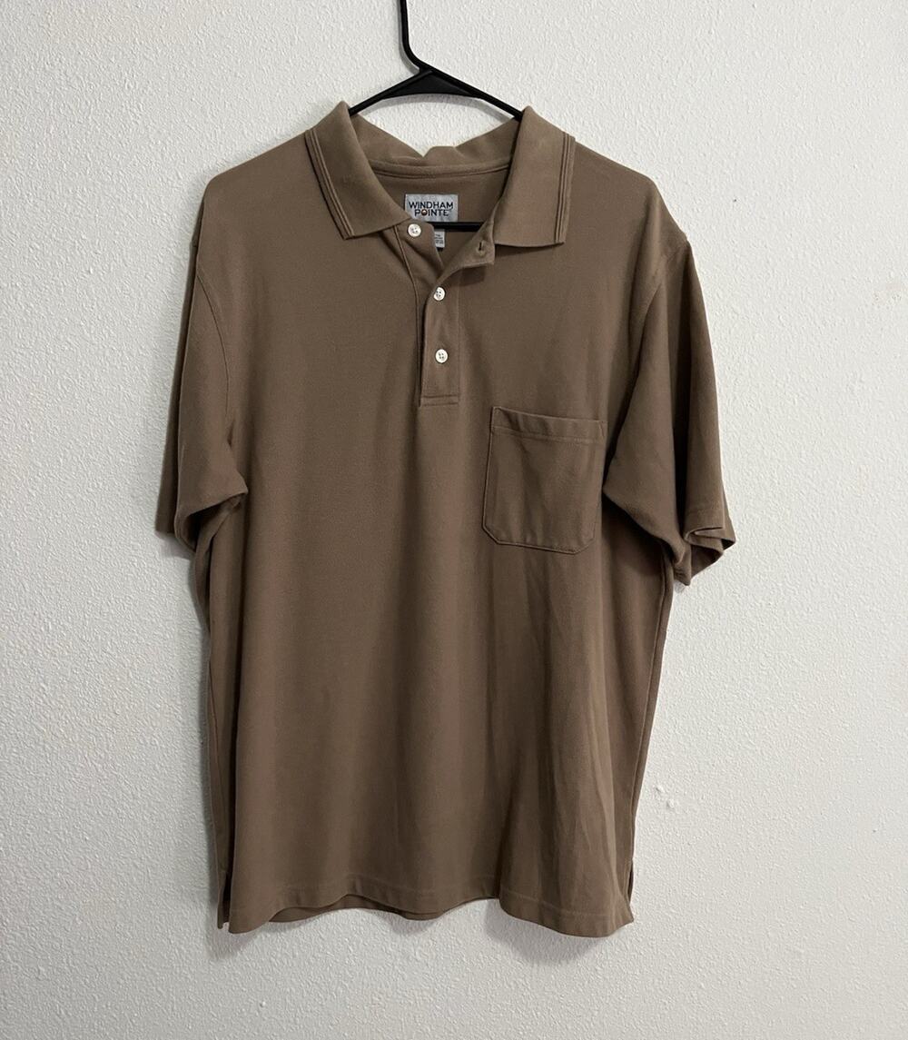 Windham Pointe Men's Brown Solid Polo Shirt M Short Sleeve Knit Button